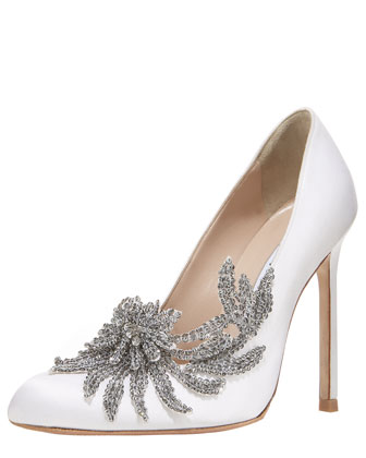 Manolo Blahnik Swan Embellished Satin Pump